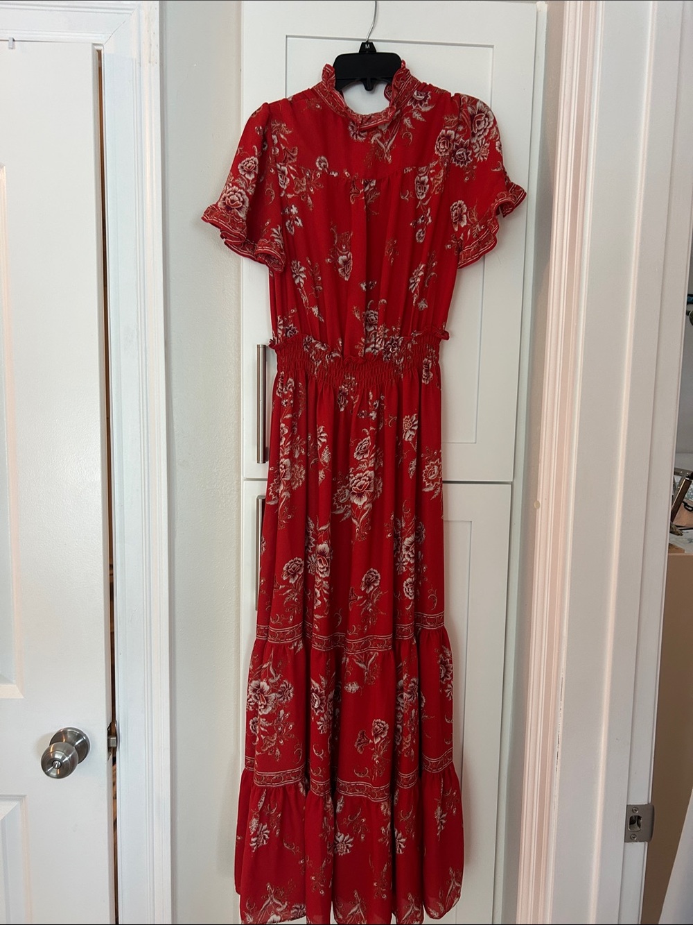 Max Studio Rust Floral Button-Front Tiered Maxi Dress - Picture 8 of 9